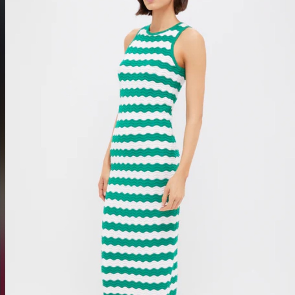 Hyacinth House Green & White Wavy Knit Stripe Wilder Dress - Size Medium